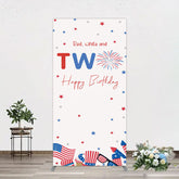Aperturee - Aperturee Red White Two Happy Birthday Holiday Rectangle Backdrop
